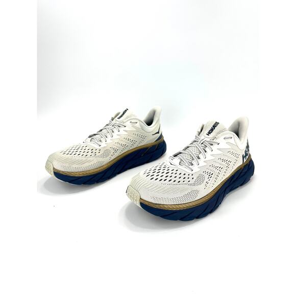 Hoka One One Clifton 7 Men Running Shoe/Sneaker Size 11 Off-White Gold Navy Gym main image 7